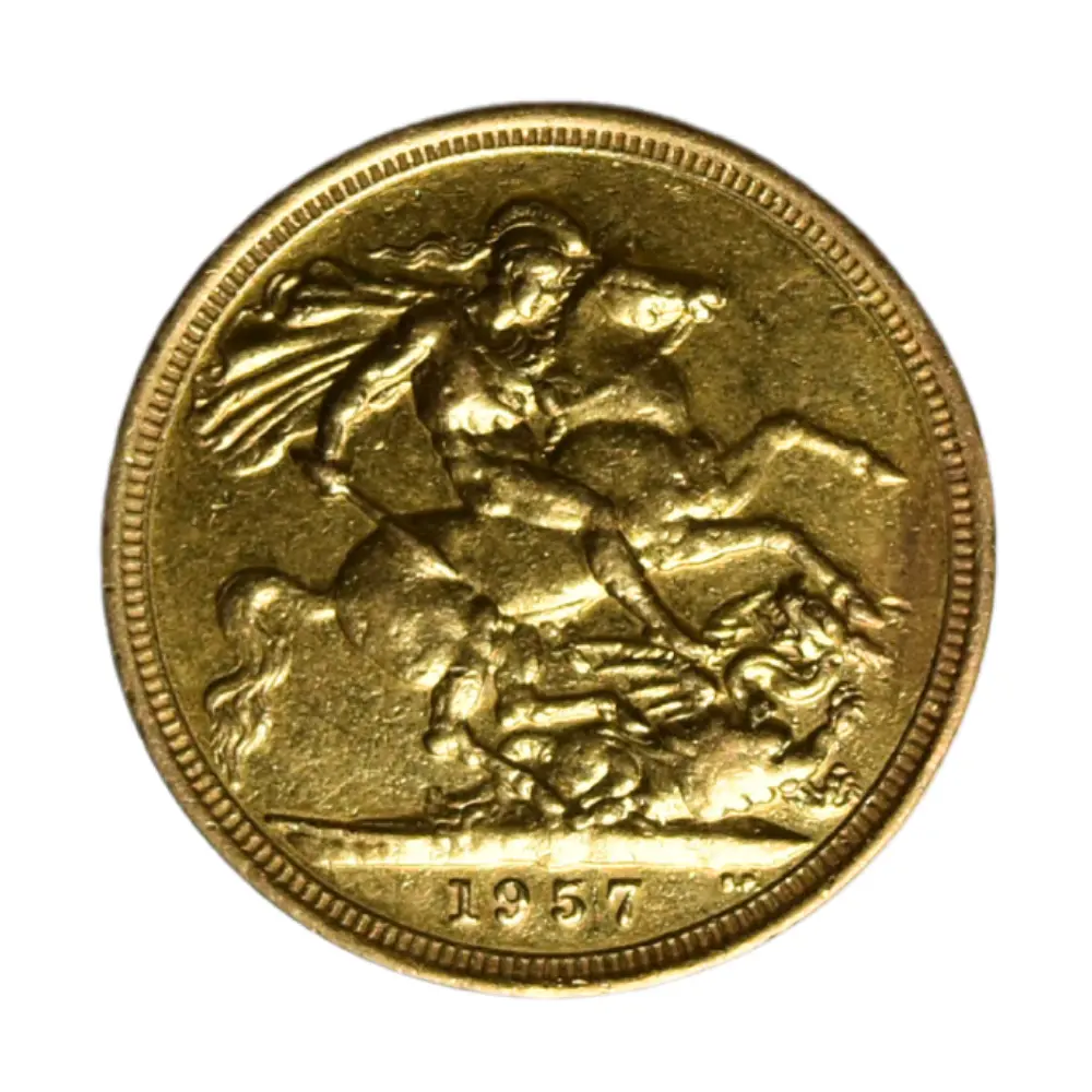 Moneda Soberano de Oro 22K Elizabeth II Reino Unido Año 1957