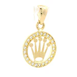 Colgante Medalla Corona de Oro Amarillo 18K con Piedras Incoloras