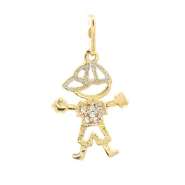 Colgante Niño de Oro Amarillo 18K con Piedras Incoloras