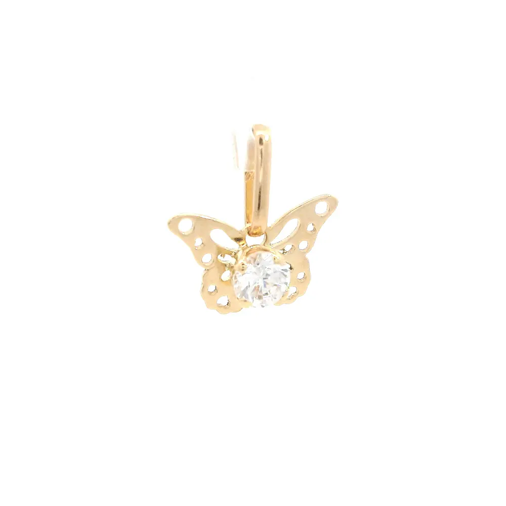Colgante Mariposa de Oro Amarillo 18K con Piedra Incolora