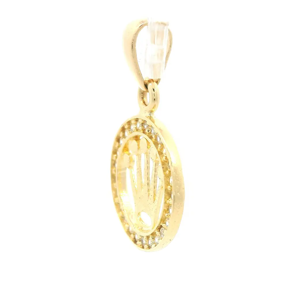 Colgante Medalla Corona de Oro Amarillo 18K con Piedras Incoloras