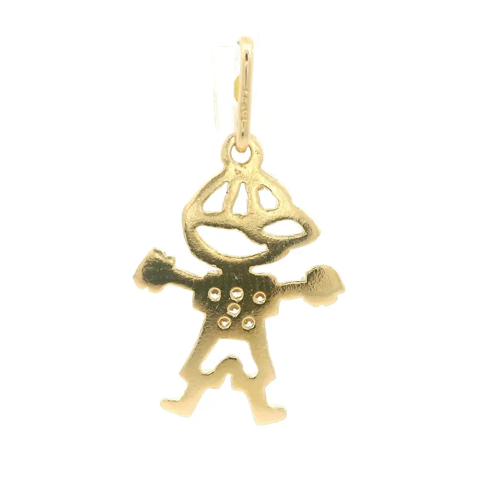 Colgante Niño de Oro Amarillo 18K con Piedras Incoloras