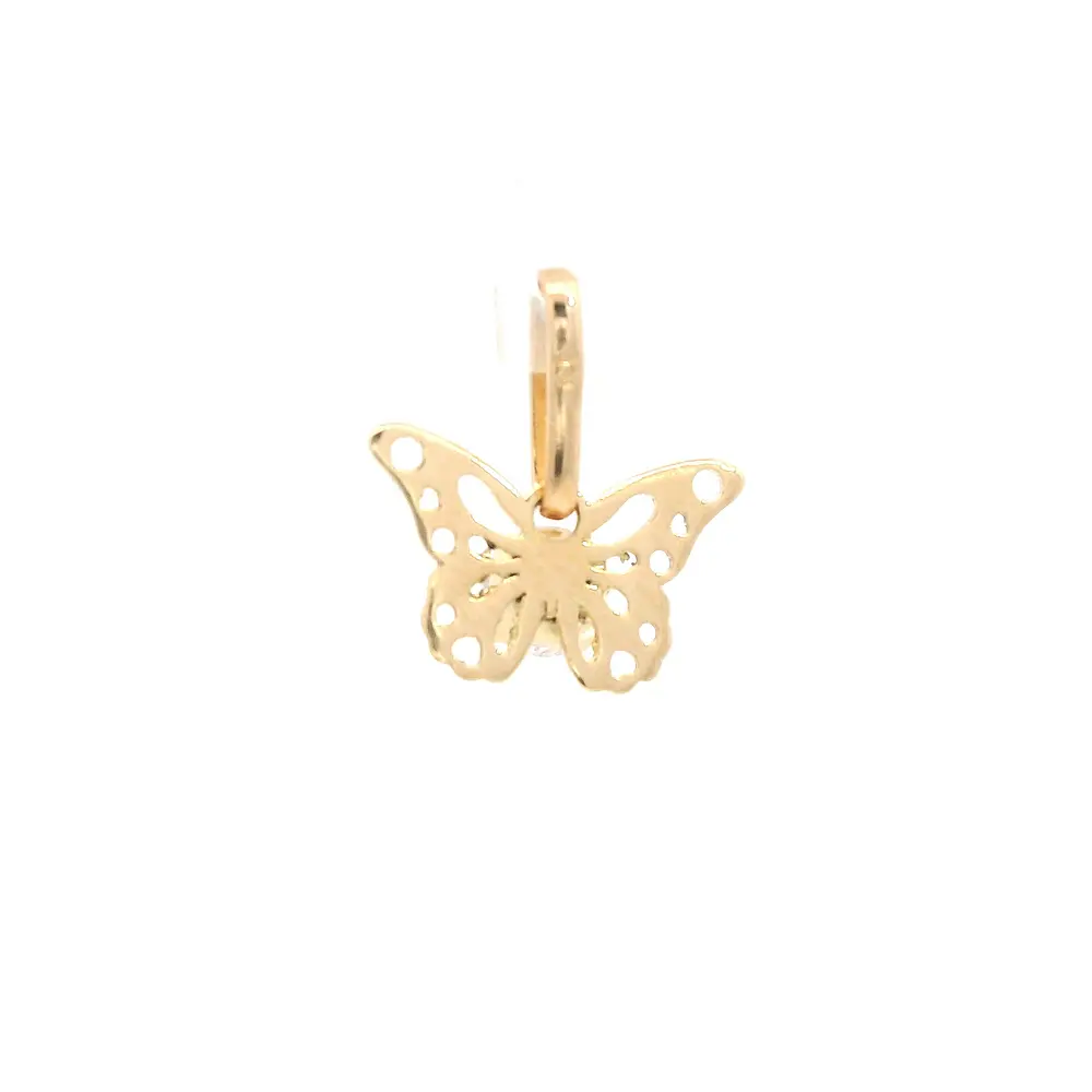 Colgante Mariposa de Oro Amarillo 18K con Piedra Incolora