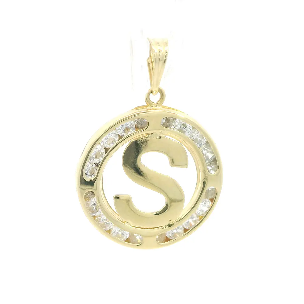 Colgante Medalla Circular de Oro Amarillo 18K con Letra S