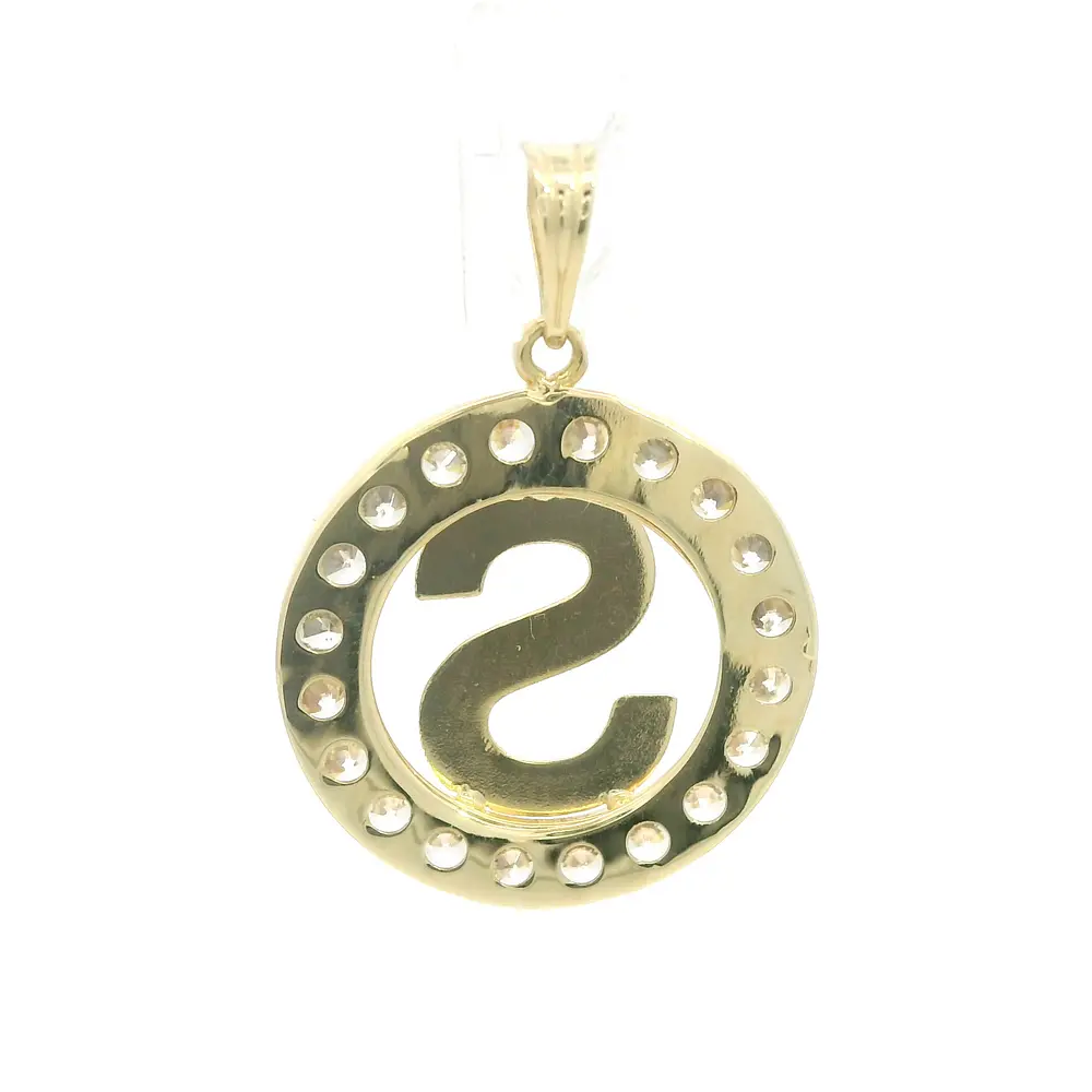 Colgante Medalla Circular de Oro Amarillo 18K con Letra S