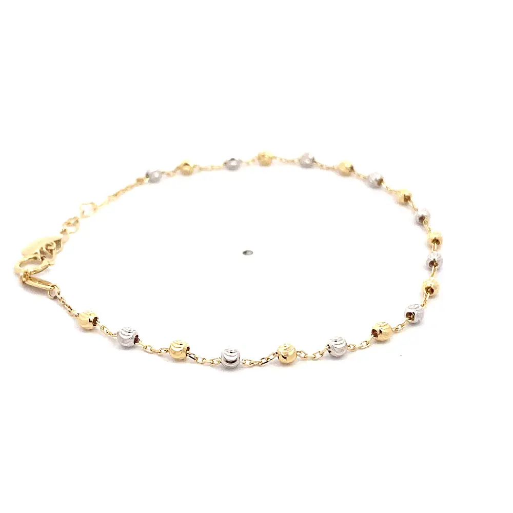Pulsera Limada con Esferas Diamantadas Dos Oros 18K