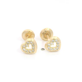 Aros de Oro Amarillo 18K Corazón con Piedras Incoloras para Bebé