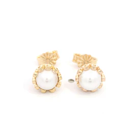 Aros Cuello de Payaso de Oro Amarillo 18K con Perla