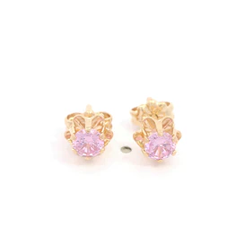 Aros Flor de Oro Amarillo 18K con Piedra Rosada