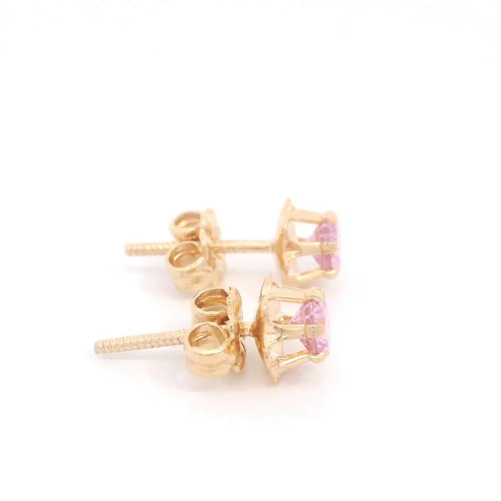 Aros Flor de Oro Amarillo 18K con Piedra Rosada