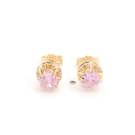 Aros Chatón de Oro Amarillo 18K con Piedra Rosada