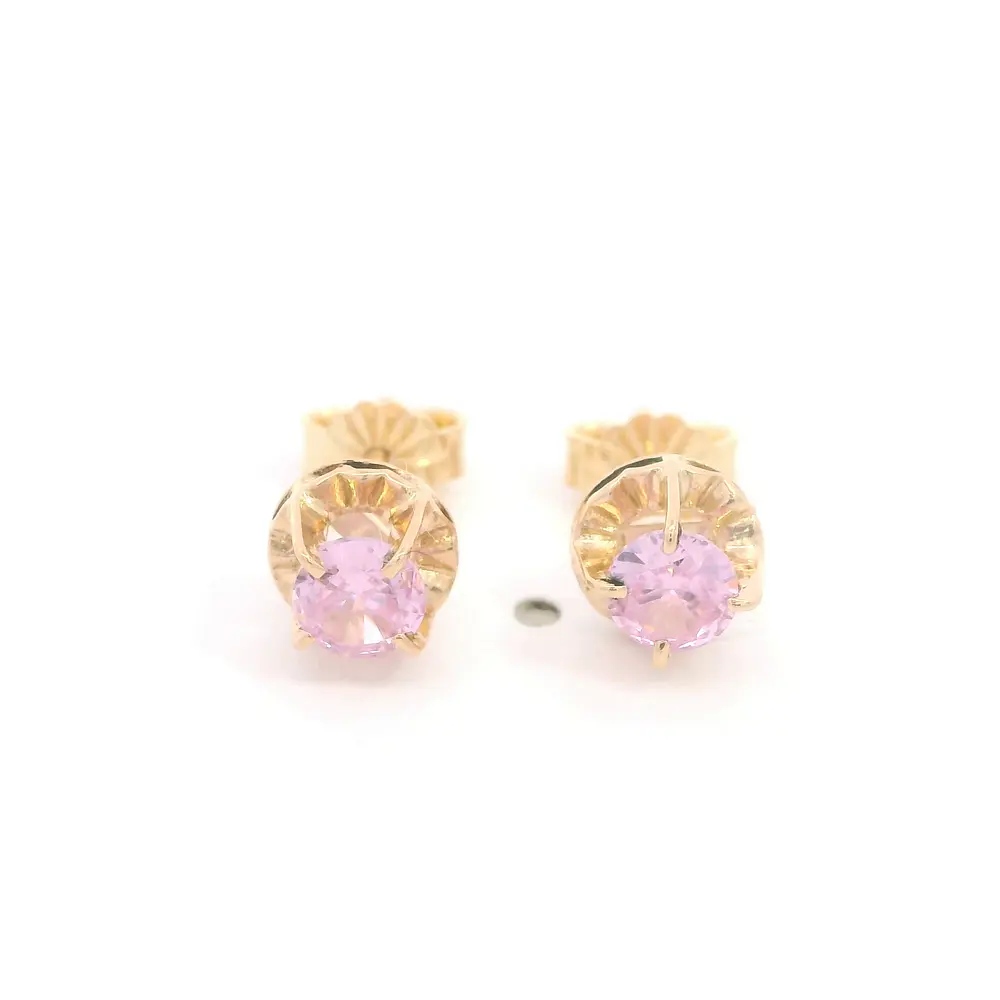 Aros Chatón de Oro Amarillo 18K con Piedra Rosada