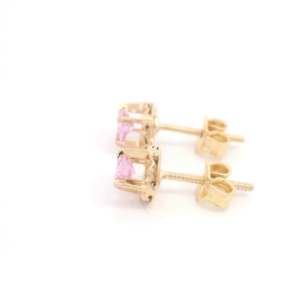 Aros Chatón de Oro Amarillo 18K con Piedra Rosada