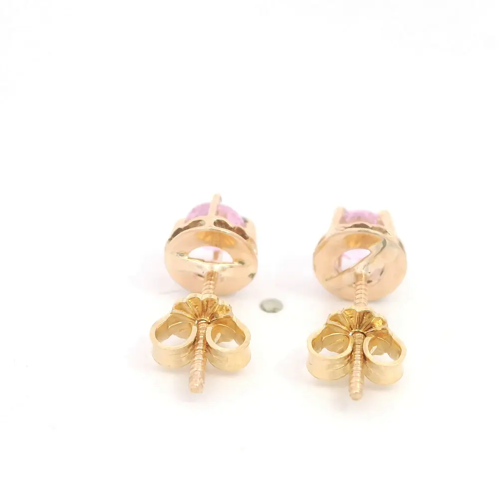 Aros Chatón de Oro Amarillo 18K con Piedra Rosada