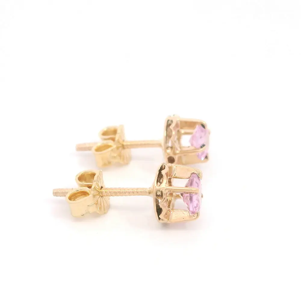 Aros Chatón de Oro Amarillo 18K con Piedra Rosada