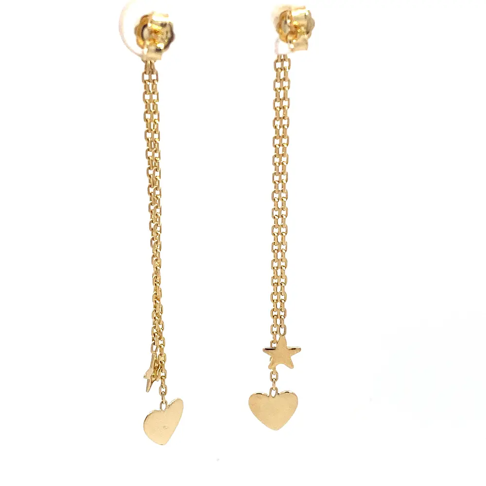 Aros Articulados de Oro Amarillo 18K con Corazón y Estrellas