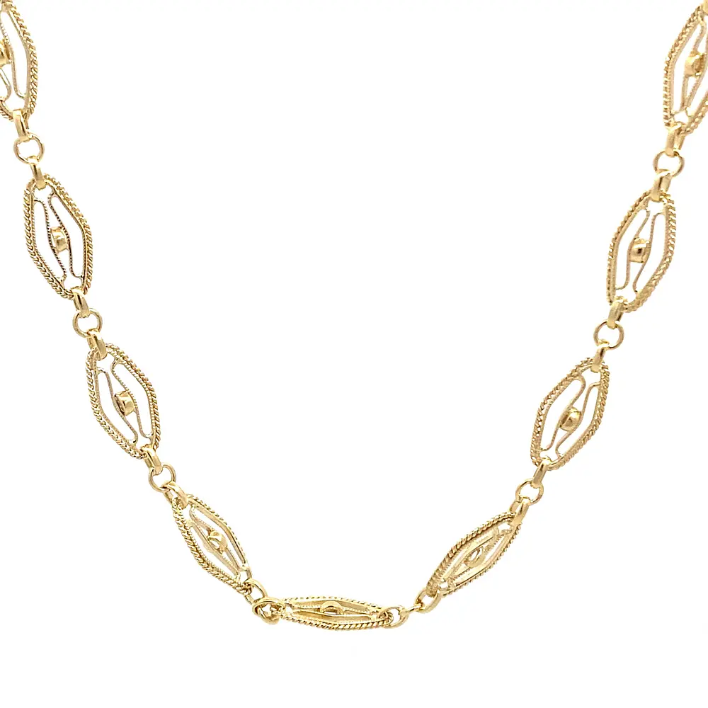 Cadena Rombos Calados Filigrana de Oro Amarillo 18K