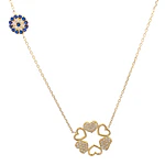 Cadena Labrada con Dije Flor y Corazones 18K