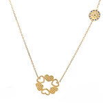 Cadena Labrada con Dije Flor y Corazones 18K