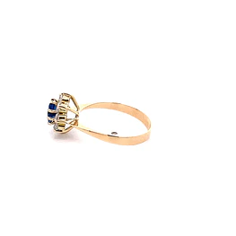 Anillo Lady Di de Oro Amarillo 18K con Piedra Azul e Incoloras