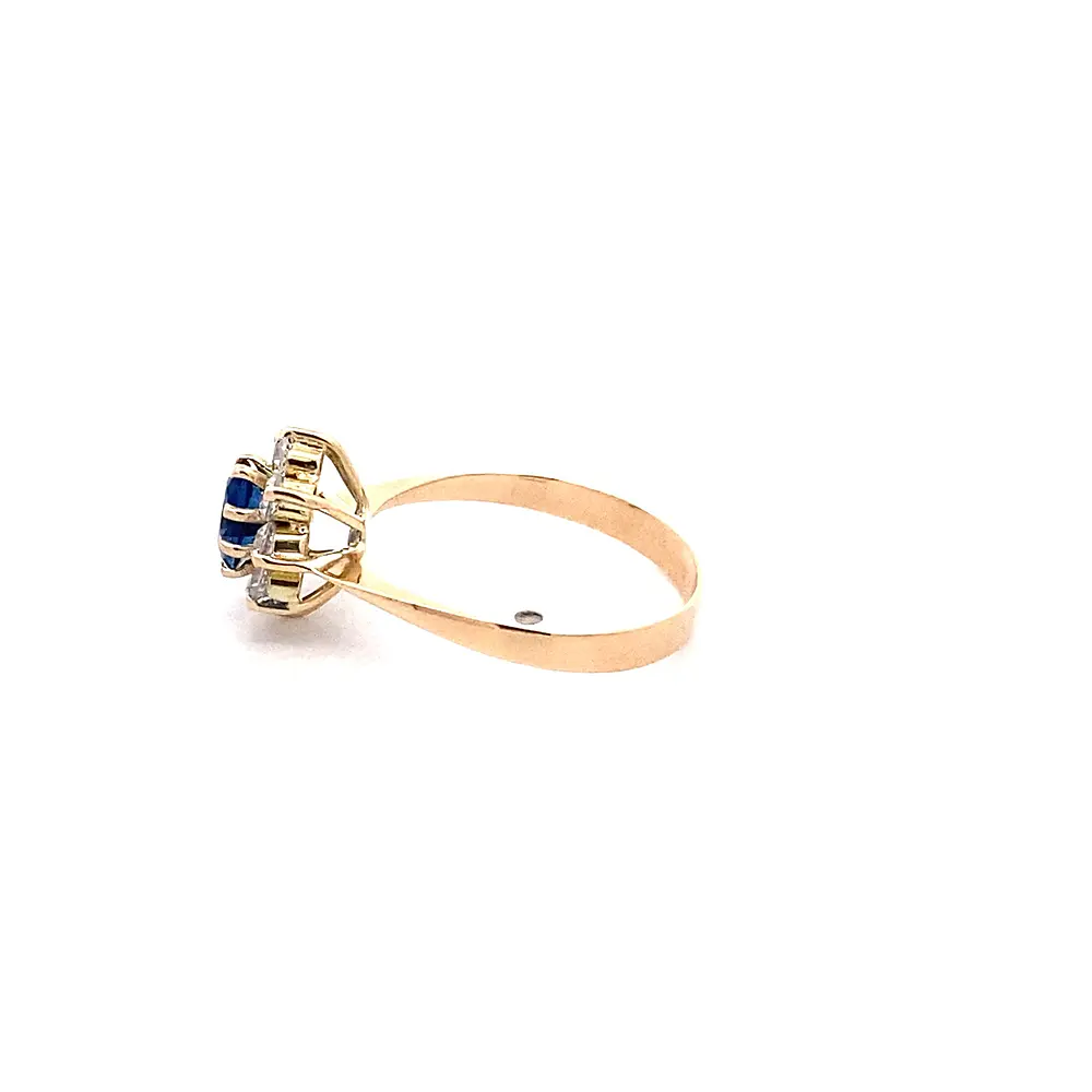 Anillo Lady Di de Oro Amarillo 18K con Piedra Azul e Incoloras
