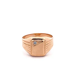 Anillo Sello de Oro Amarillo 18K con Piedra Incolora Tallada