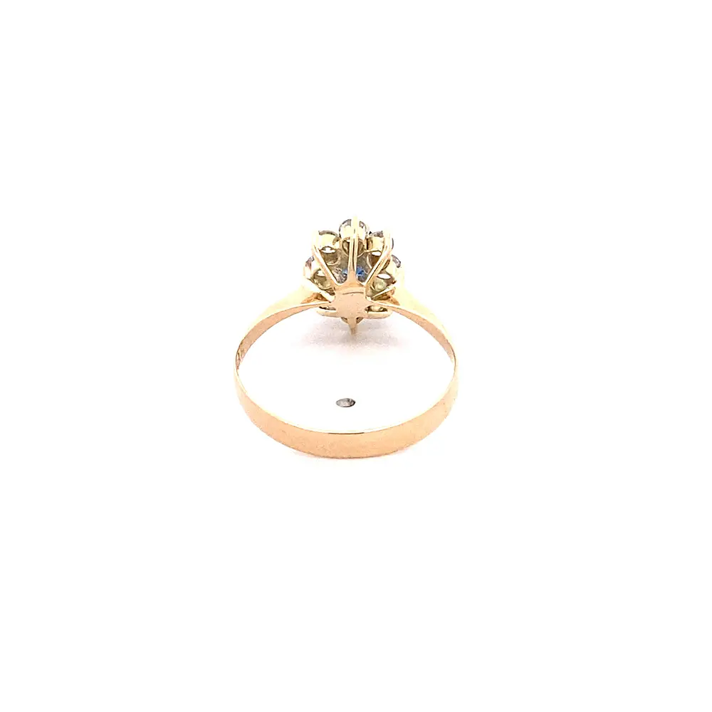 Anillo Lady Di de Oro Amarillo 18K con Piedra Azul e Incoloras