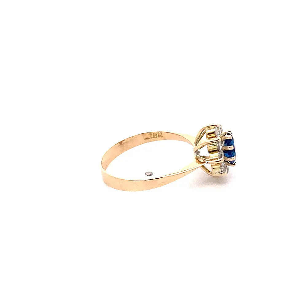Anillo Lady Di de Oro Amarillo 18K con Piedra Azul e Incoloras