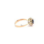 Anillo Lady Di de Oro Amarillo 18K con Piedra Azul e Incoloras