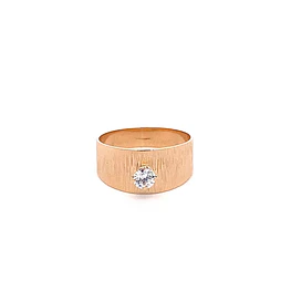 Anillo Bombé de Oro Amarillo 18K con Piedra Incolora