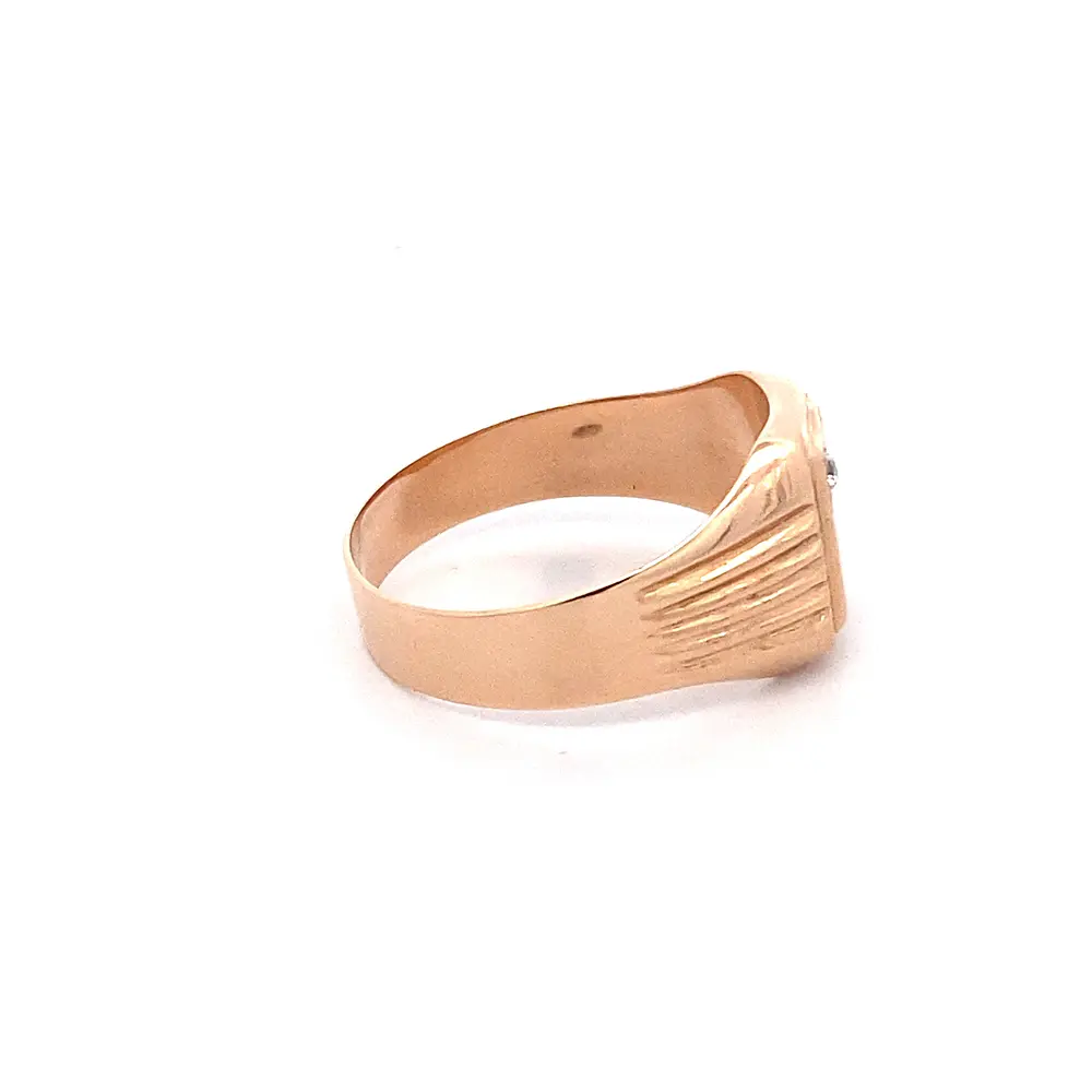 Anillo Sello de Oro Amarillo 18K con Piedra Incolora Tallada