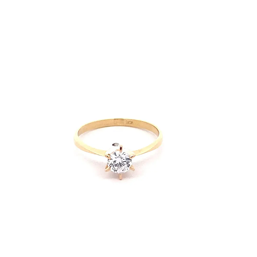 Anillo Solitario de Oro Amarillo 18K con Piedra Incolora