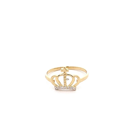 Anillo Corona de Oro Amarillo 18K con Piedras Incoloras