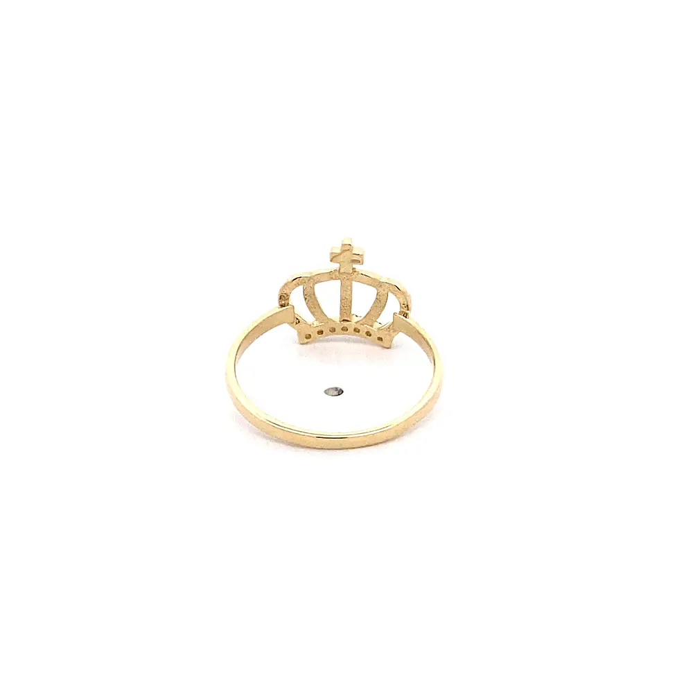 Anillo Corona de Oro Amarillo 18K con Piedras Incoloras
