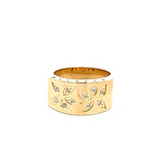 Anillo Sello Rectangular de Oro Amarillo 18K con Flores y Piedras Incoloras