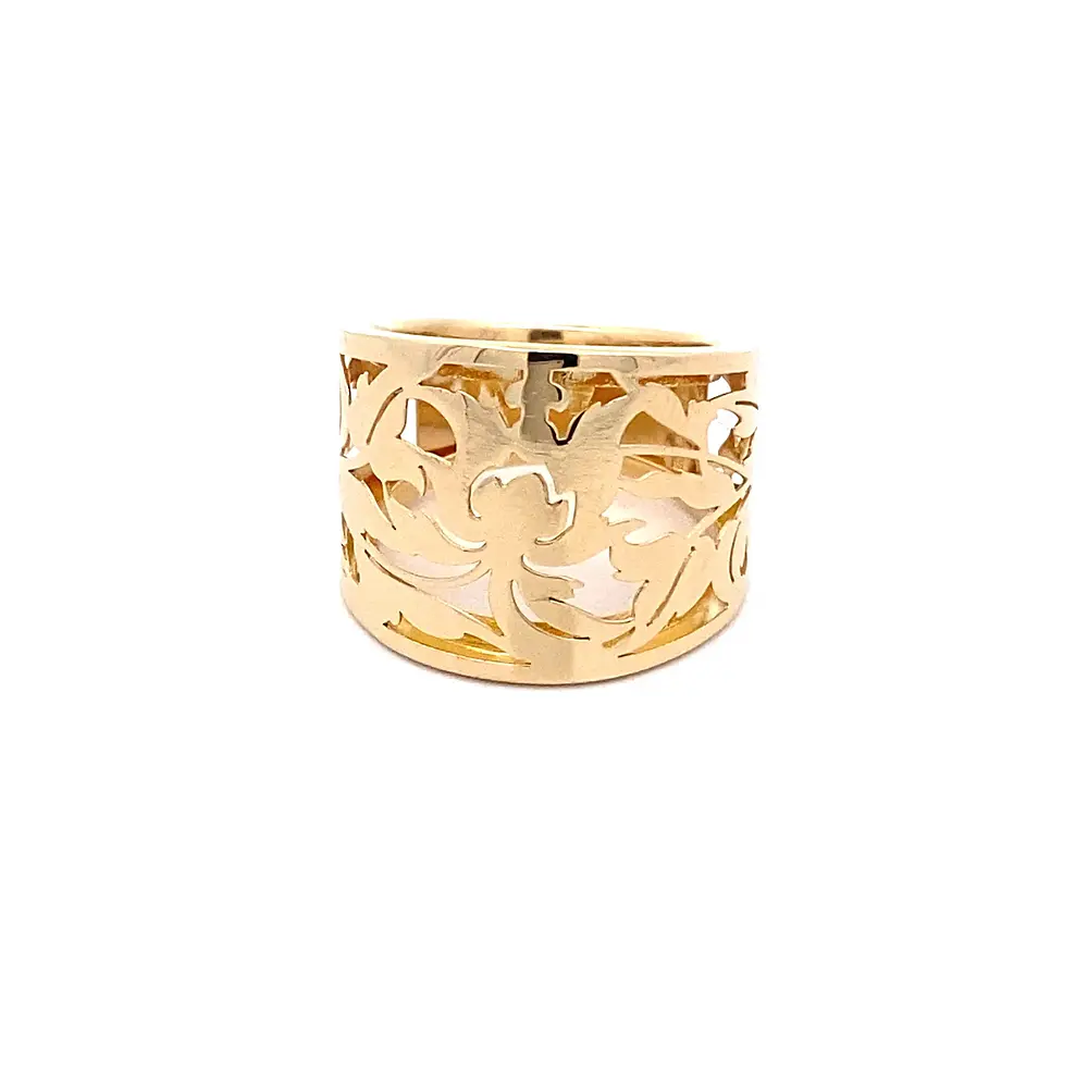 Anillo Bombé Calado Hojas de Oro Amarillo 18K