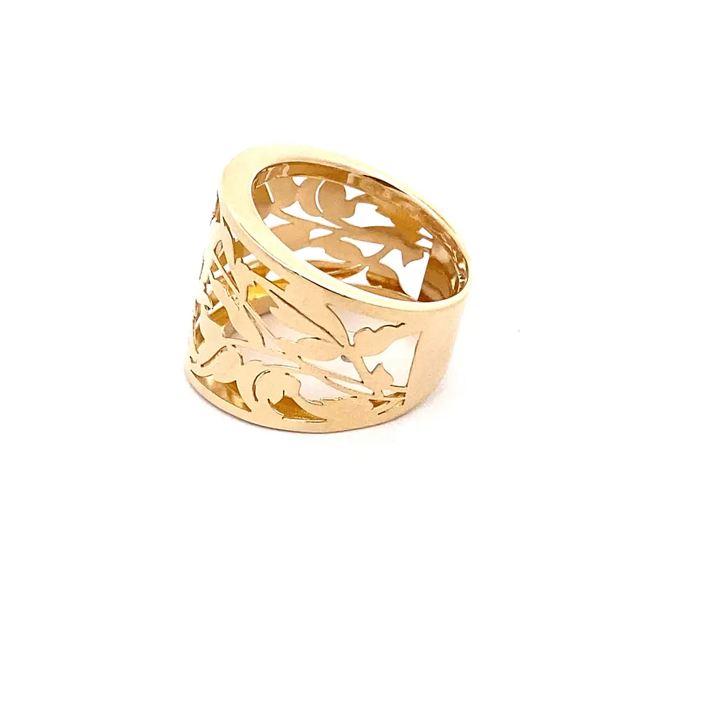 Anillo Bombé Calado Hojas de Oro Amarillo 18K