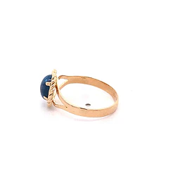 Anillo Sello Ovalado de Oro Amarillo 18K con Piedra Azul Celeste