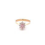 Anillo Lady Di de Oro Amarillo 18K con Piedra Rosada e Incoloras