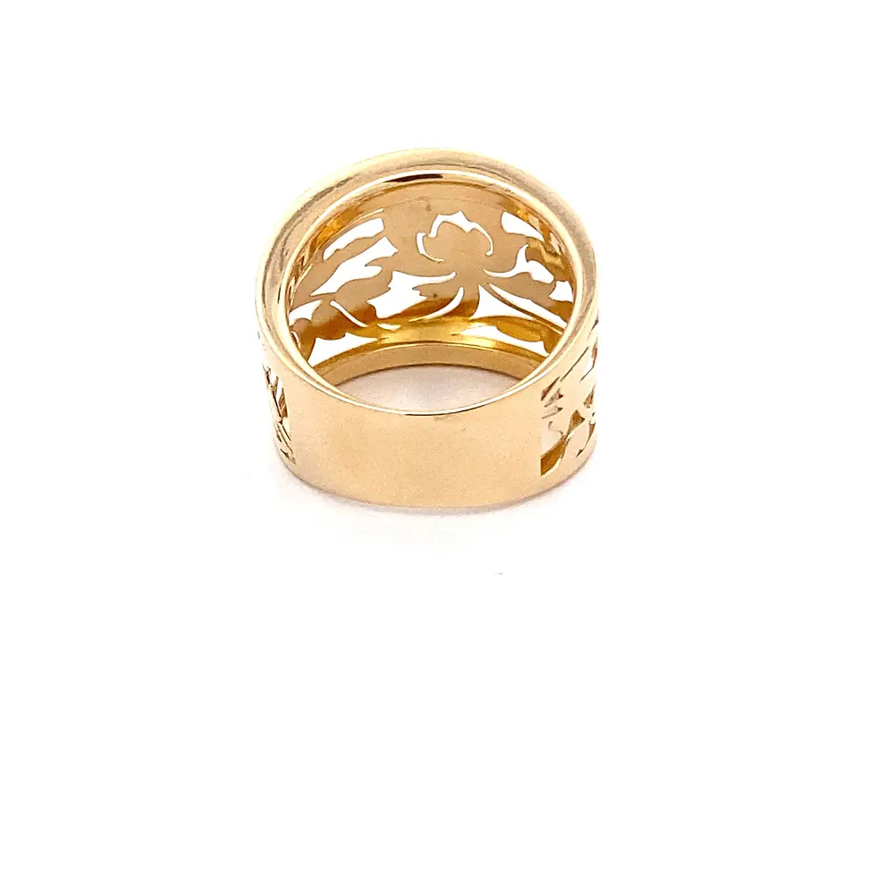 Anillo Bombé Calado Hojas de Oro Amarillo 18K