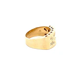 Anillo Sello Rectangular de Oro Amarillo 18K con Flores y Piedras Incoloras
