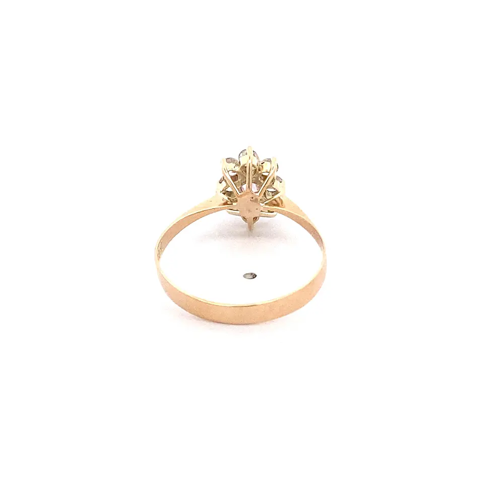 Anillo Lady Di de Oro Amarillo 18K con Piedra Rosada e Incoloras