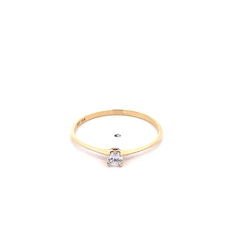 Anillo Solitario de Oro Amarillo 18K con Piedra Incolora
