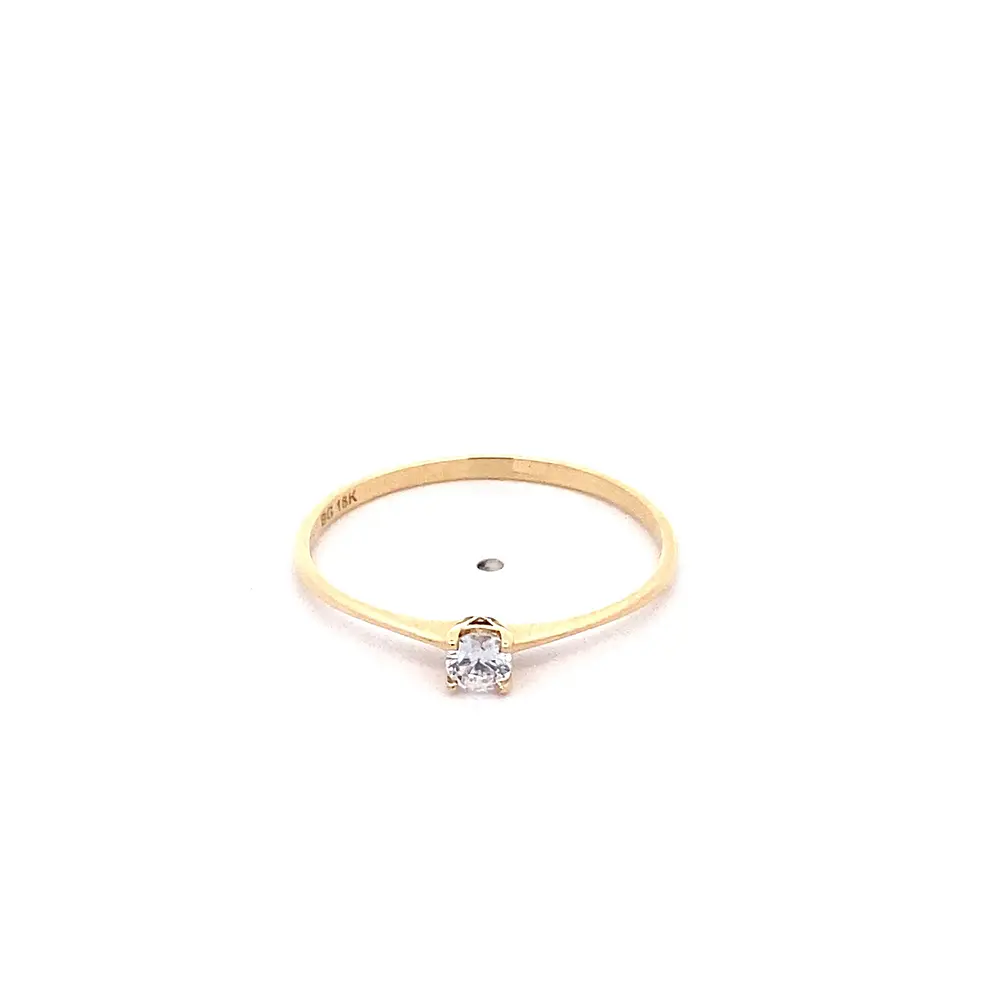 Anillo Solitario de Oro Amarillo 18K con Piedra Incolora