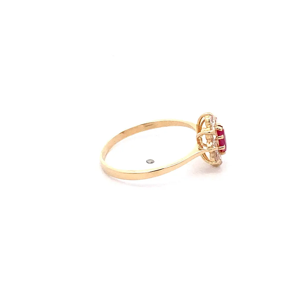 Anillo Lady Di de Oro Amarillo 18K con Piedra Fucsia e Incoloras