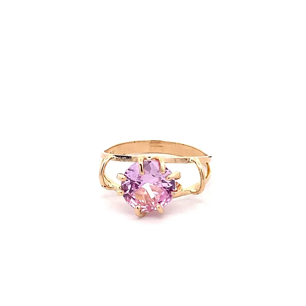 Anillo Calado de Oro Amarillo 18K con Piedra Rosada