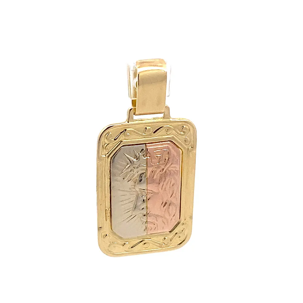 Colgante Placa Perfil de Cristo Tres Oros 18K con Valier