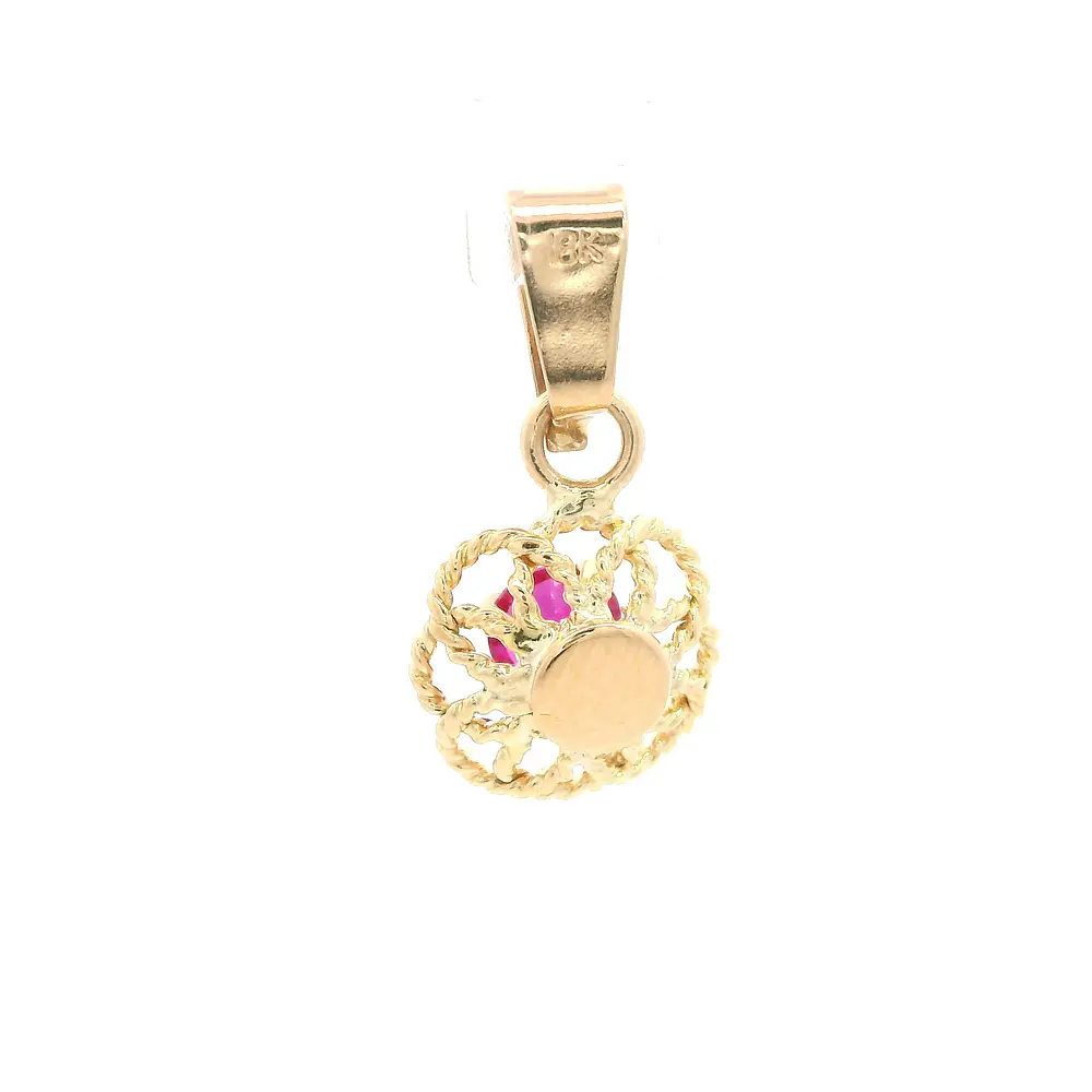 Colgante Flor de Oro Amarillo 18K con Piedra Fucsia
