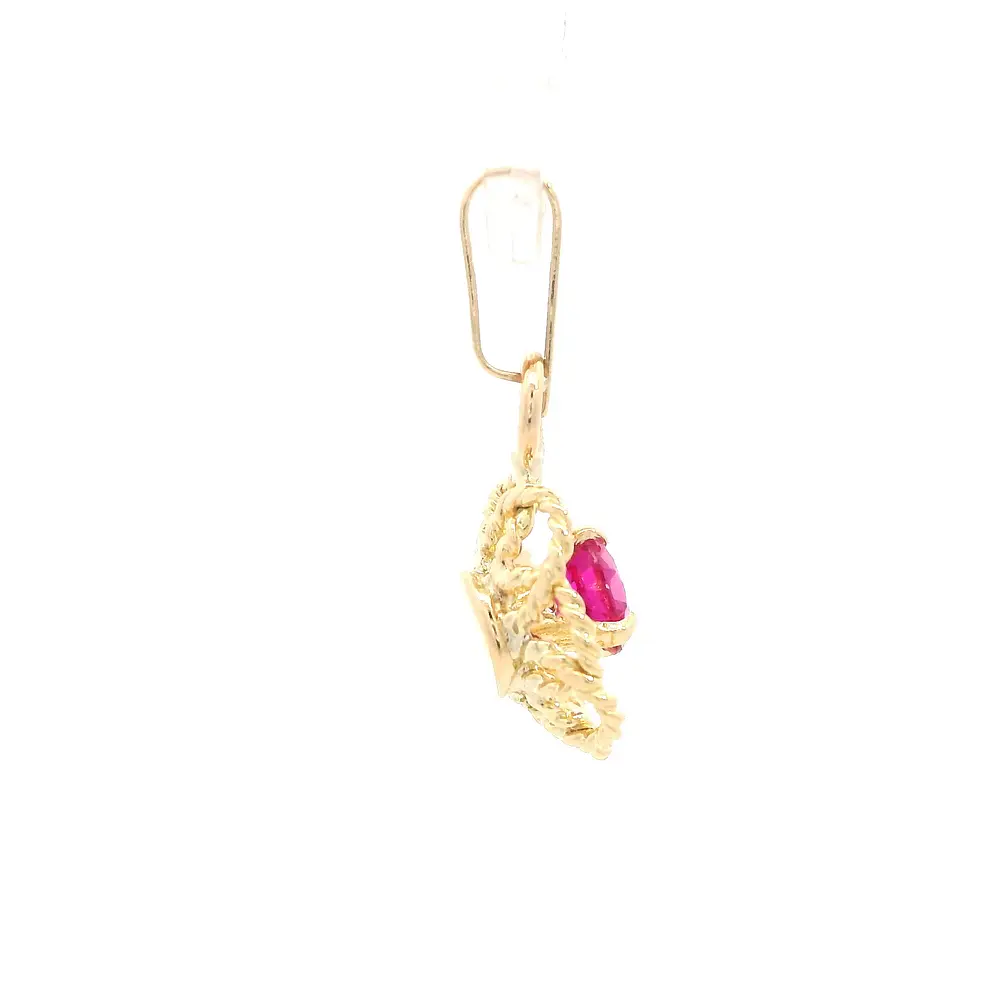 Colgante Flor de Oro Amarillo 18K con Piedra Fucsia