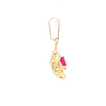 Colgante Flor de Oro Amarillo 18K con Piedra Fucsia